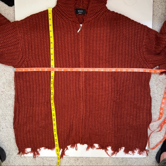 VICI Rust Distressed Zip Up Knit Hoodie - Picture 9 of 11